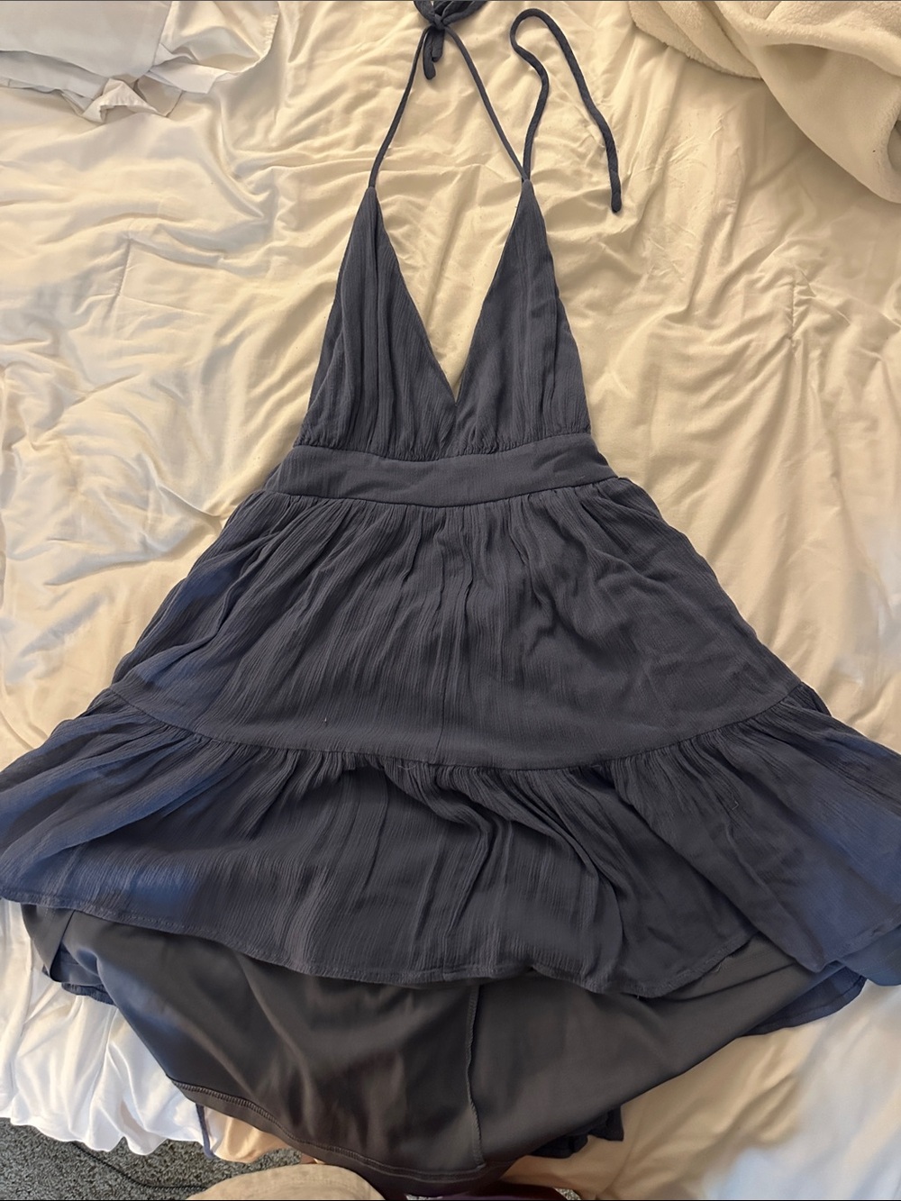Lovely Day Navy Halter Tiered V-Neck Slip Dress